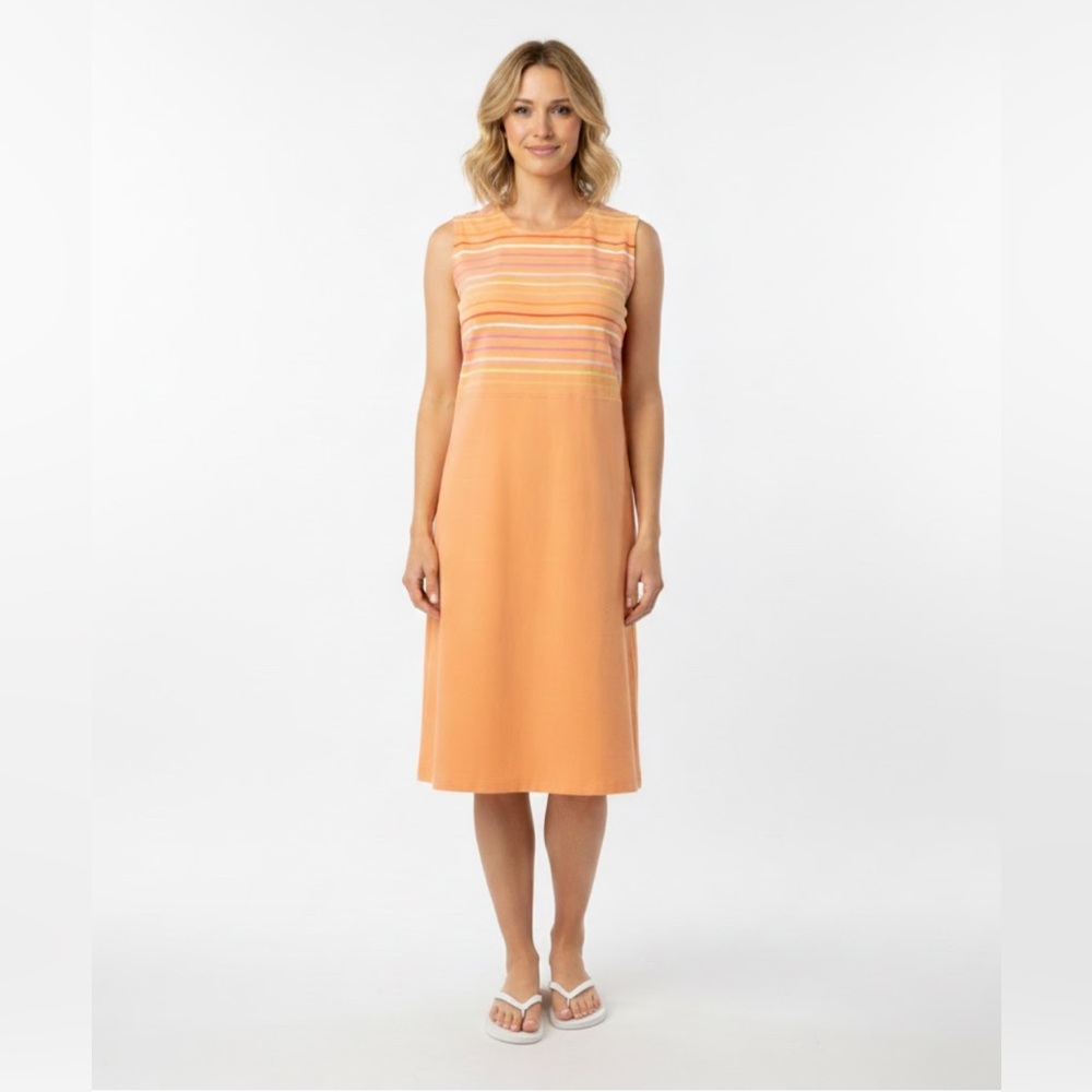 TALBOTS Cool Summer Sleeveless Dress Orange Multicolor Striped Chest Sz MP